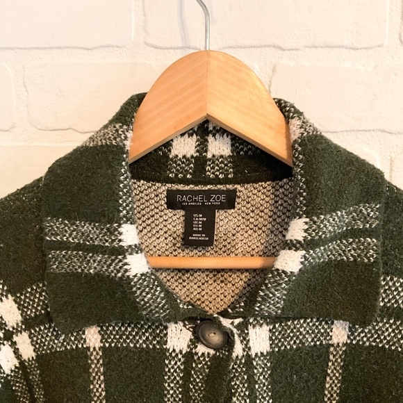 Rachel Zoe Shacket Plaid Cream Military Green Oversized Long sleeve Sz M - Picture 4 of 13